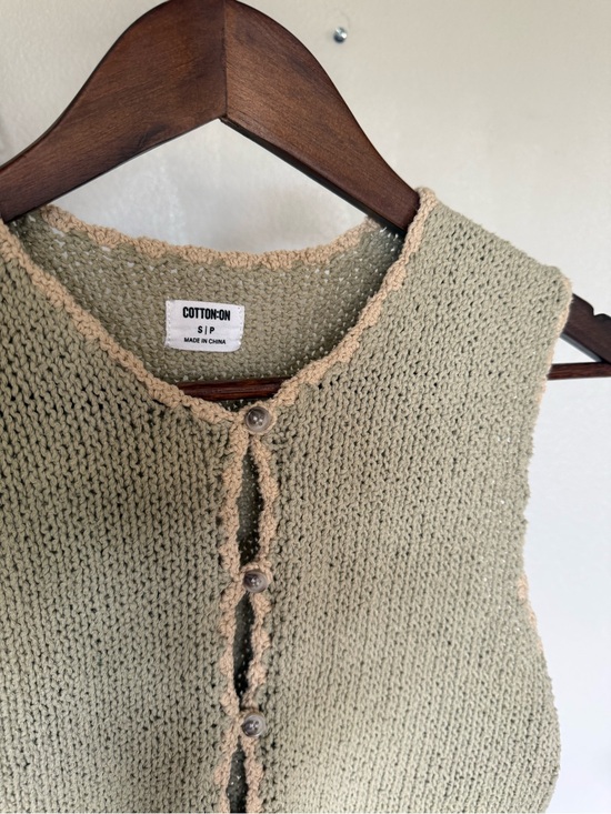 Cotton On Sweaters - 🍂 Cotton On Sage Green Knit Vest Cream Crochet Trim Cottagecore Fall Cardigan